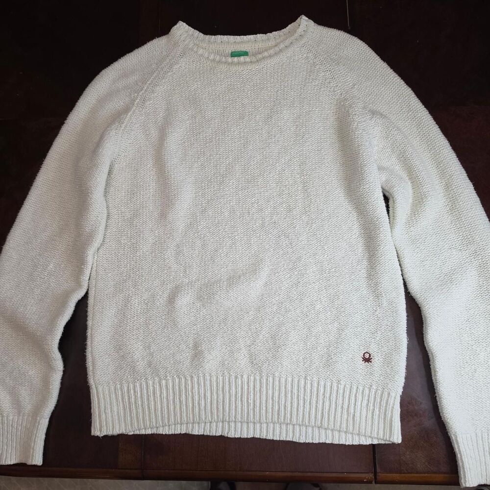 Vintage United Colors of Benetton White Cream Knit Sweater